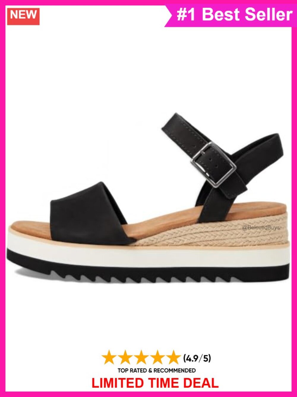 TOMS Diana Wedge Sandal Leather Textile Upper CloudBound Insole Ankle Strap